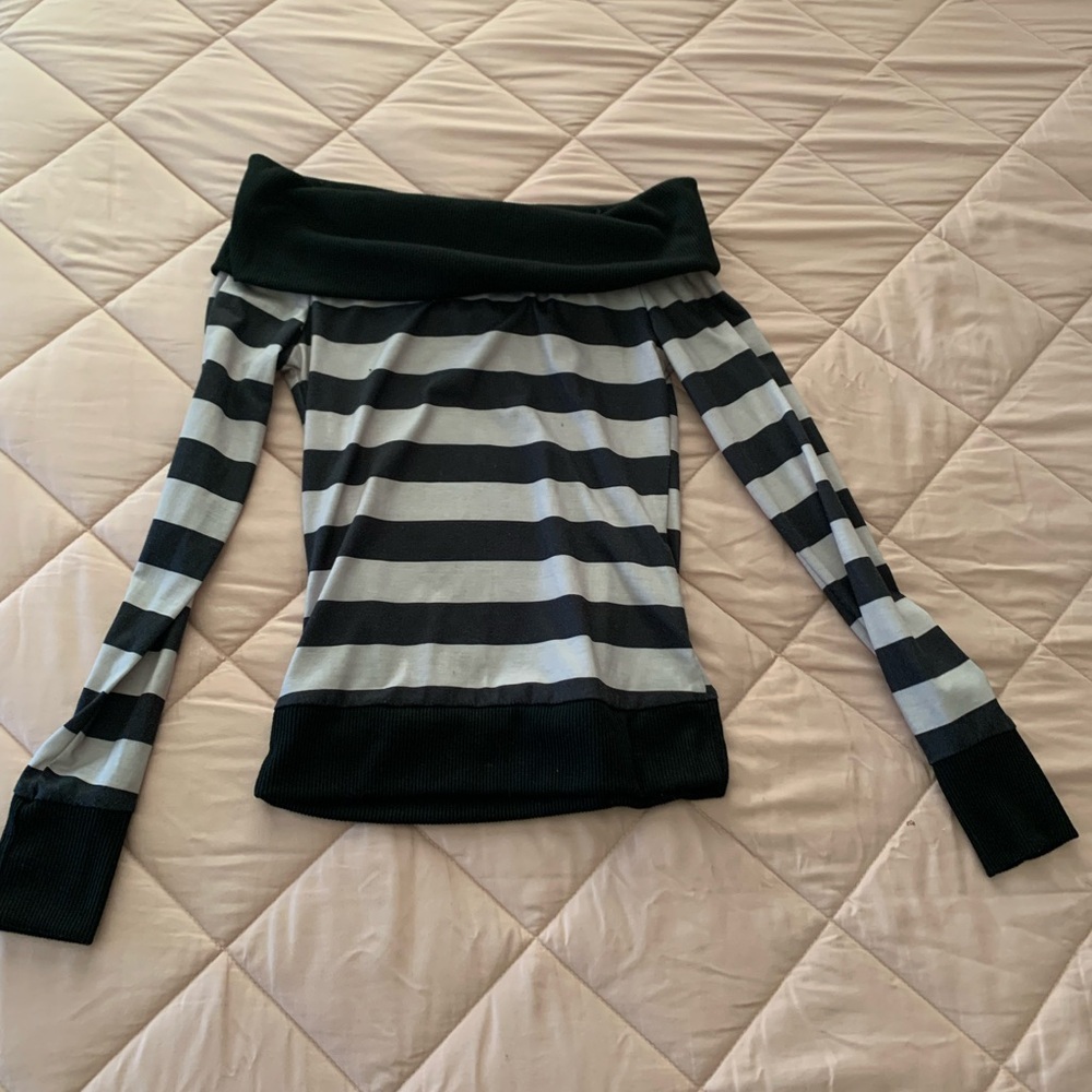 Small Black & Gray Striped off the Shoulder Top